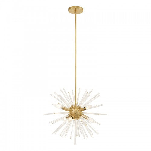 6 Light Satin Brass Pendant Chandelier Livex