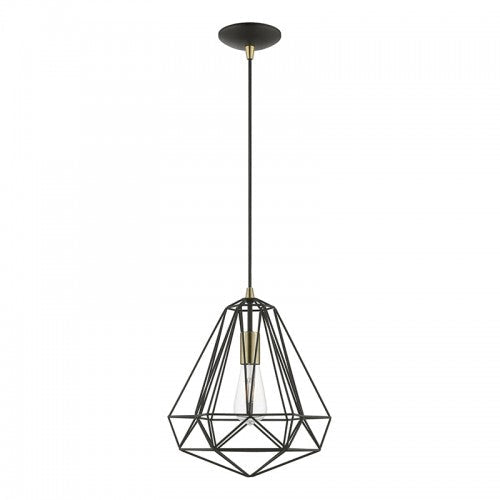 1 Light Textured Black with Antique Brass Accents Pendant Livex