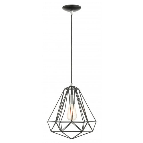 1 Light Shiny Black Pendant Livex