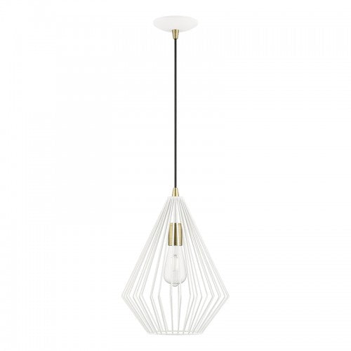 1 Light Textured White with Antique Brass Accents Pendant Livex