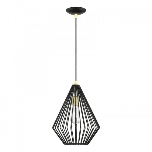 1 Light Shiny Black with Polished Brass Accents Pendant Livex