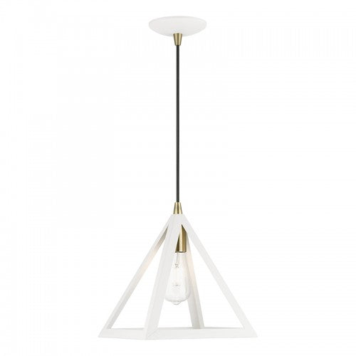 1 Light Textured White with Antique Brass Accents Pendant Livex