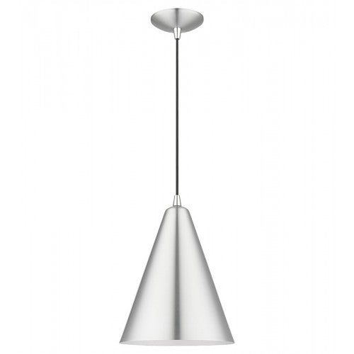 1 Light Brushed Aluminum Cone Pendant with Polished Chrome Accents Livex