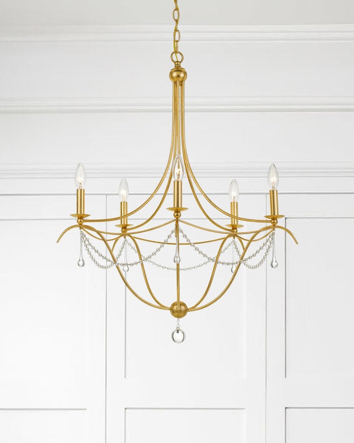 Metro 5 Light Antique Gold Chandelier Crystorama