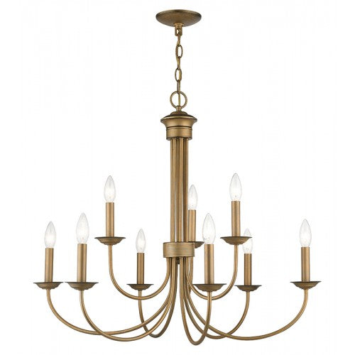 9 Light Antique Gold Leaf Large 2-Tier Chandelier Livex