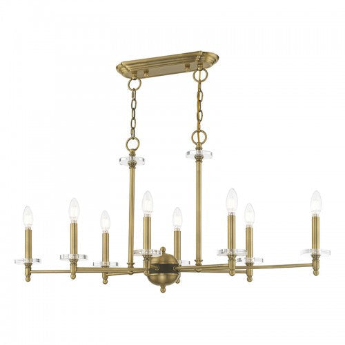 8 Light Antique Brass Linear Chandelier Livex