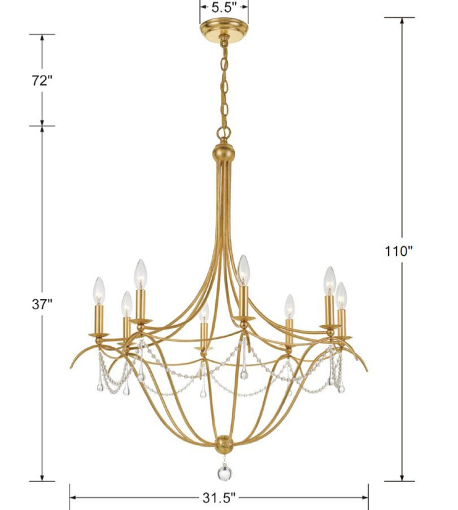 Metro 8 Light Crystal Beads Antique Gold Chandelier Crystorama