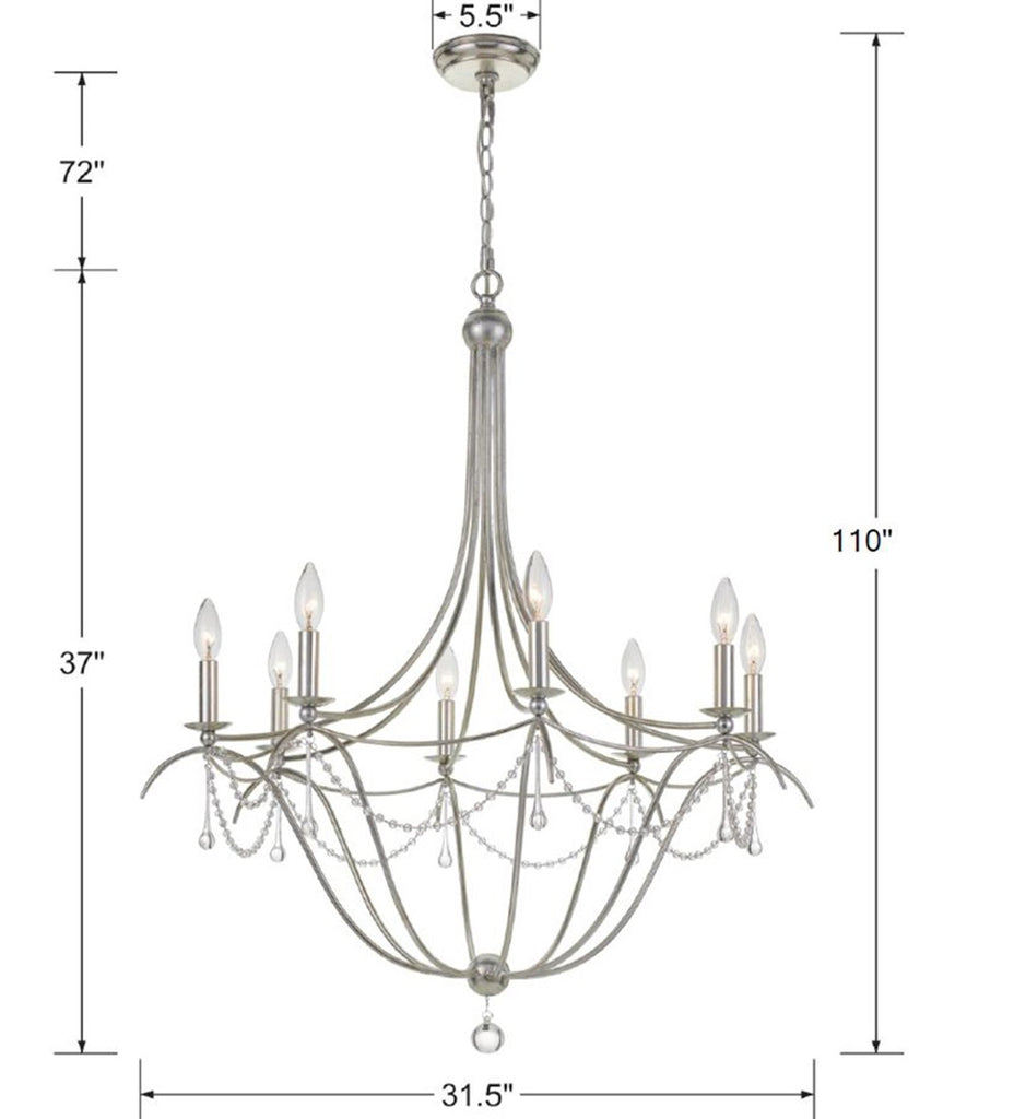 Metro 8 Light Crystal Beads Antique Silver Chandelier Crystorama