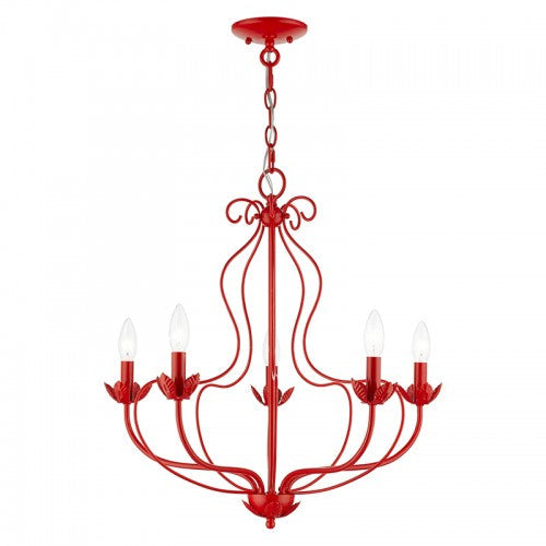 5 Light Shiny Red Chandelier Livex