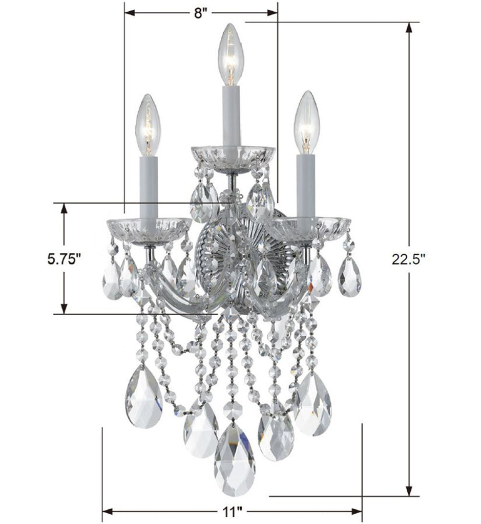 Crystorama Crystorama Maria Theresa 3 Light Hand Cut Crystal Polished Chrome Sconce