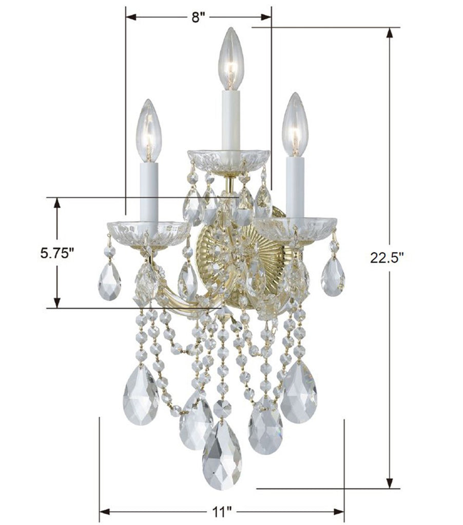 Crystorama Crystorama Maria Theresa 3 Light Hand Cut Crystal Gold Sconce