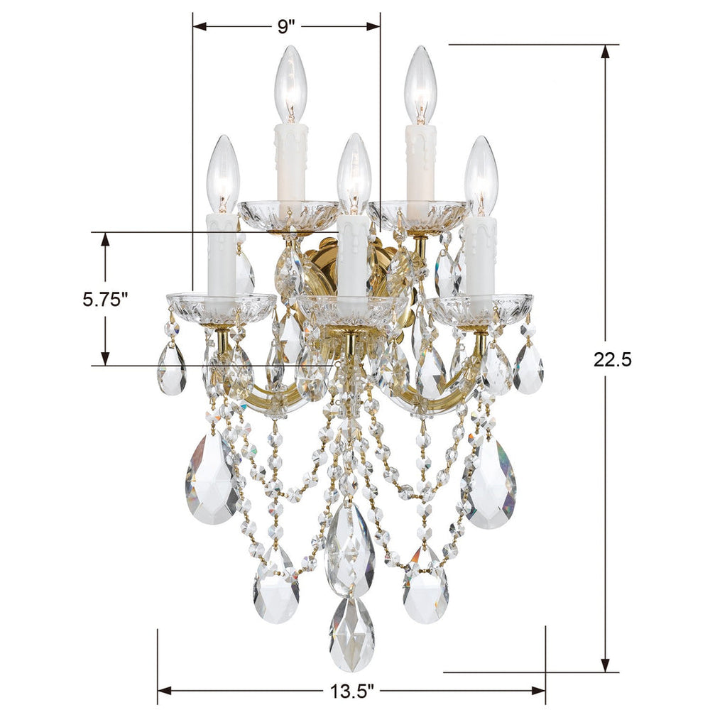 Crystorama Crystorama Maria Theresa 5 Light Swarovski Strass Crystal Gold Sconce