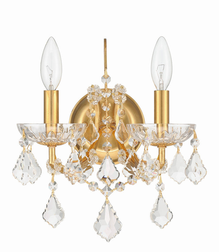 Filmore 2 Light Hand Cut Crystal Antique Gold Sconce Crystorama