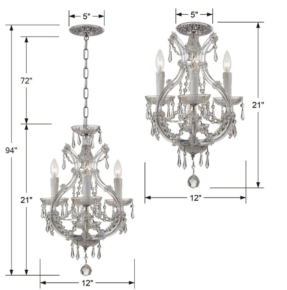 Maria Theresa 4 Light Clear Italian Crystal Polished Chrome Mini Chandelier Crystorama