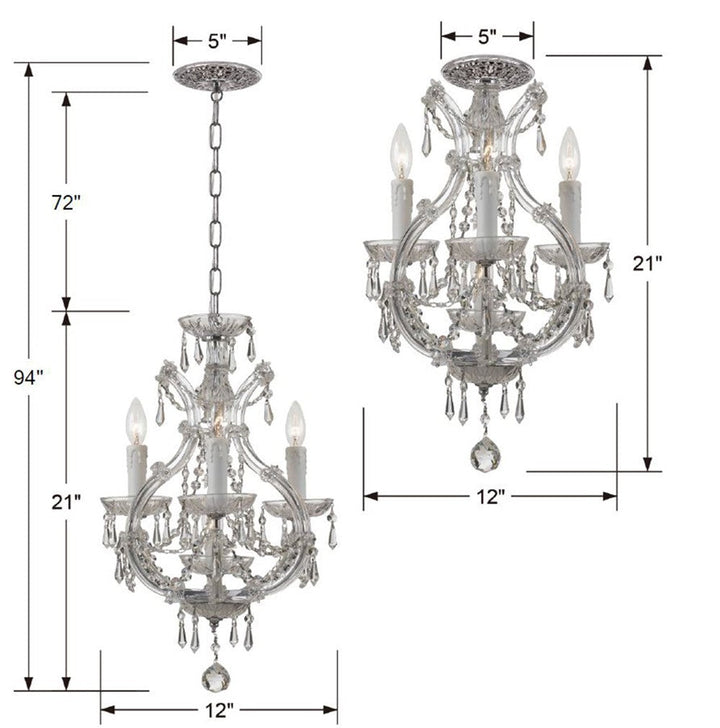 Crystorama Crystorama Maria Theresa 4 Light Hand Cut Crystal Polished Chrome Semi Flush Mount