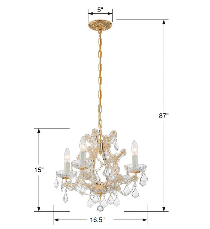 Maria Theresa 4 Light Clear Italian Crystal Gold Mini Chandelier Crystorama