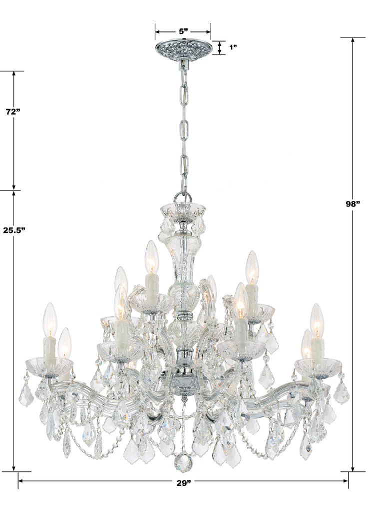 Maria Theresa 12 Light Clear Italian Crystal Polished Chrome Chandelier Crystorama