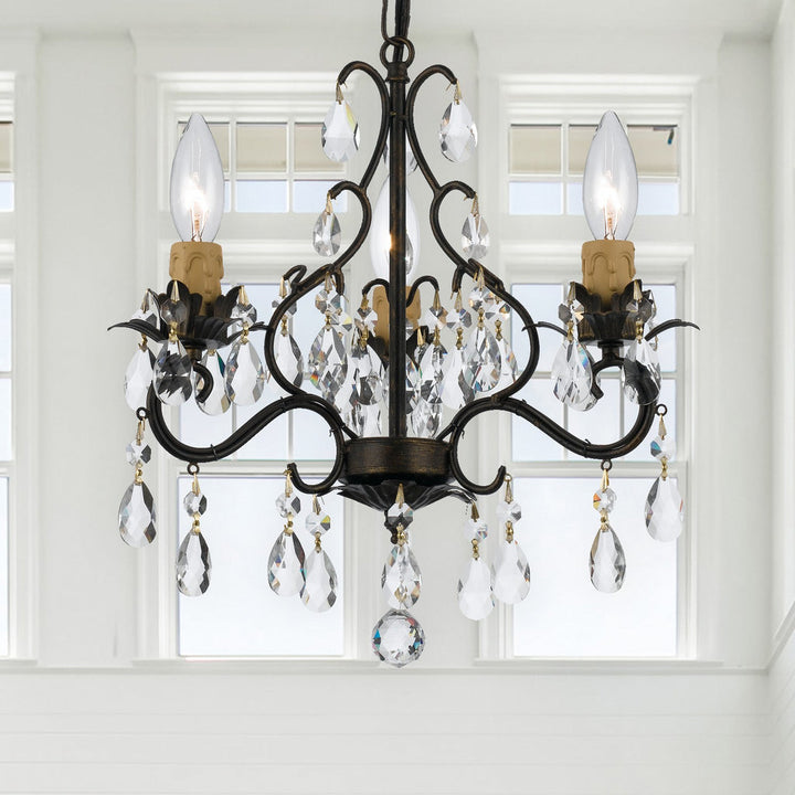 Paris Market 3 Light Hand Cut Crystal English Bronze Mini Chandelier Crystorama