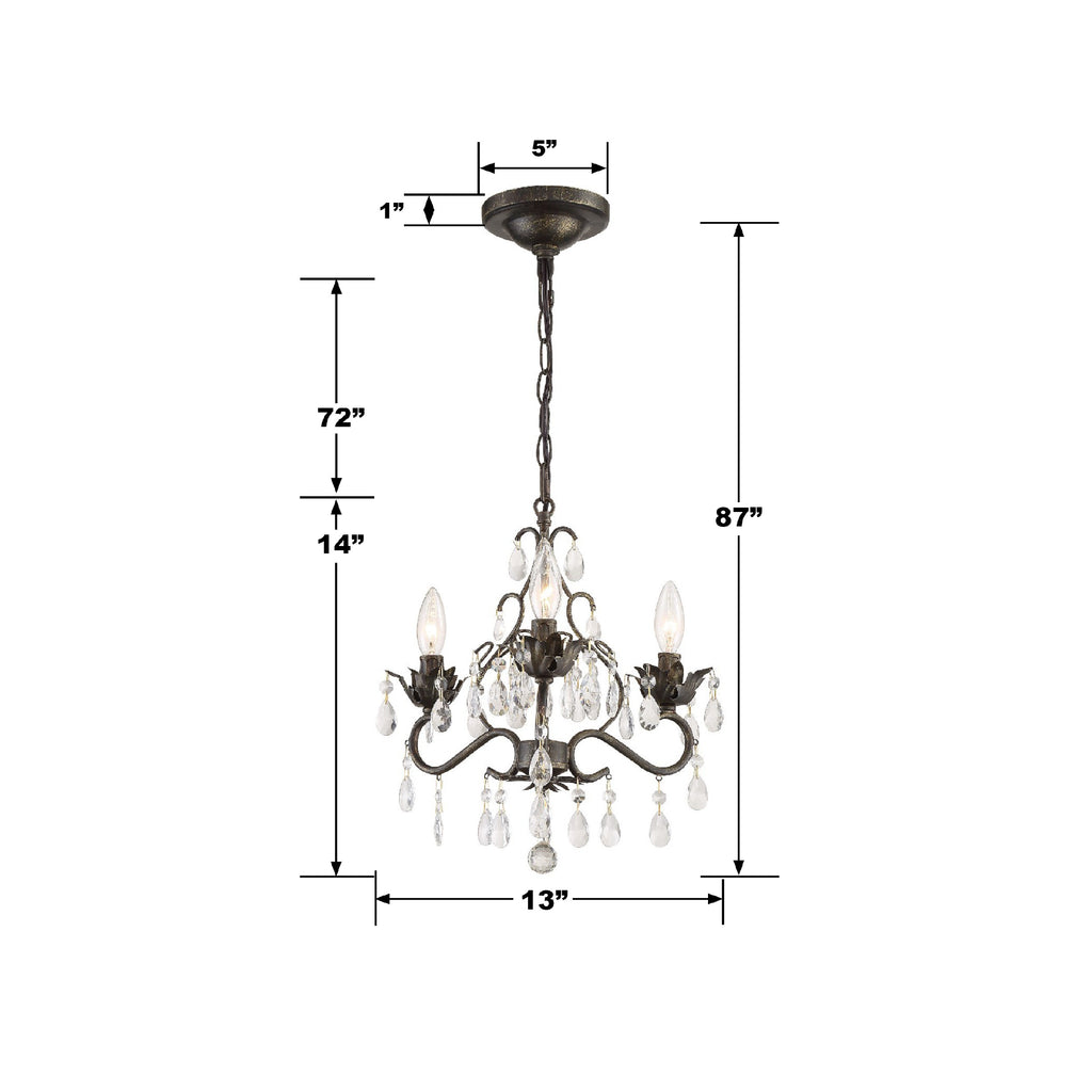 Paris Market 3 Light Hand Cut Crystal English Bronze Mini Chandelier Crystorama