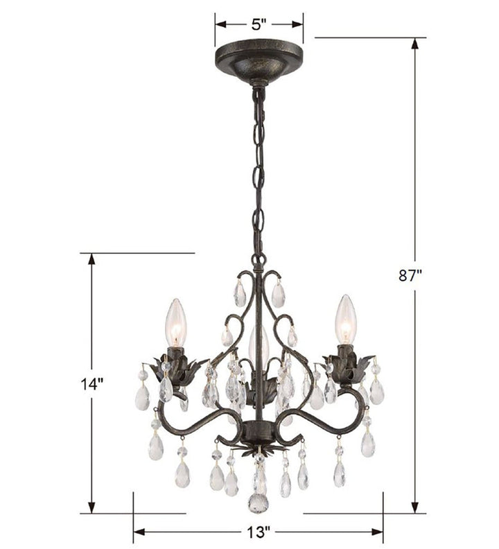 Paris Market 3 Light Spectra Crystal English Bronze Mini Chandelier Crystorama