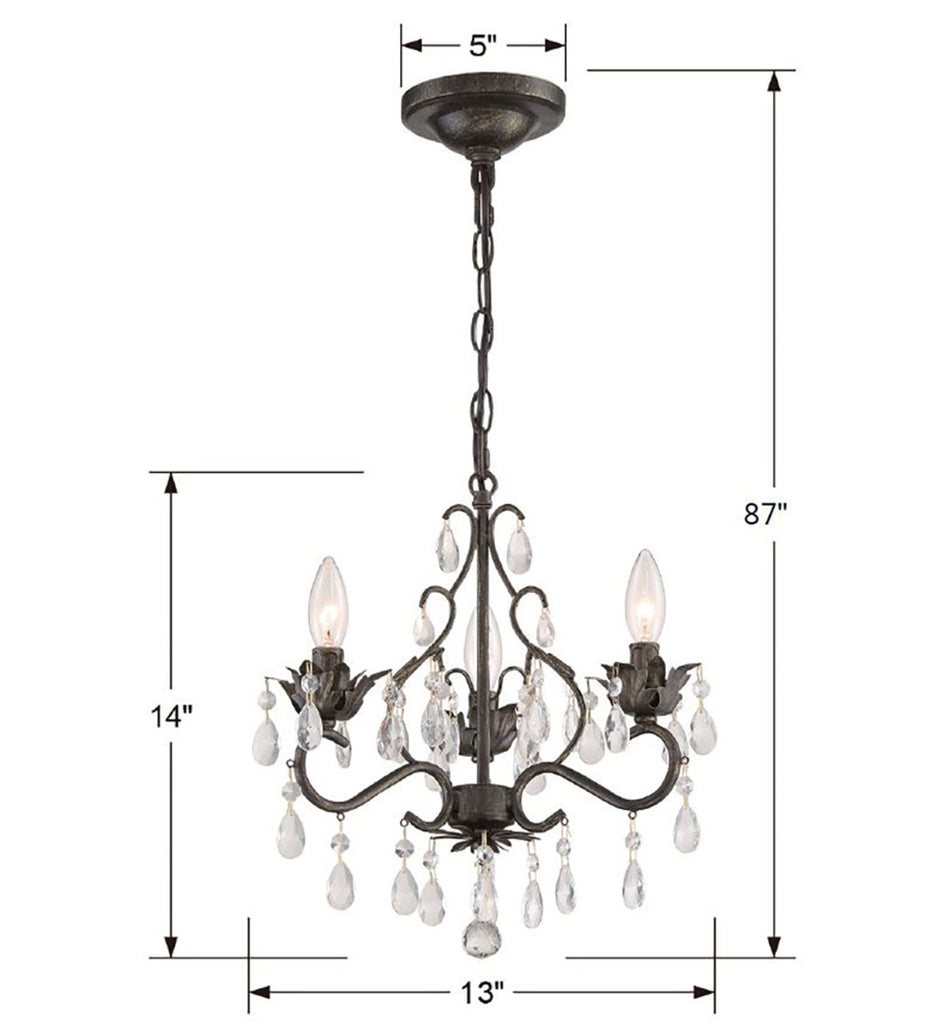 Paris Market 3 Light Swarovski Strass Crystal English Bronze Mini Chandelier Crystorama