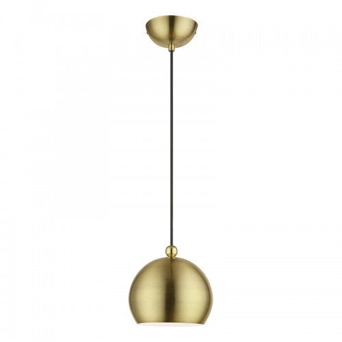 1 Light Antique Brass with Polished Brass Accents Globe Mini Pendant Livex