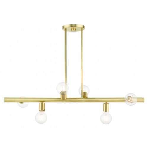 6 Light Satin Brass Linear Chandelier Livex