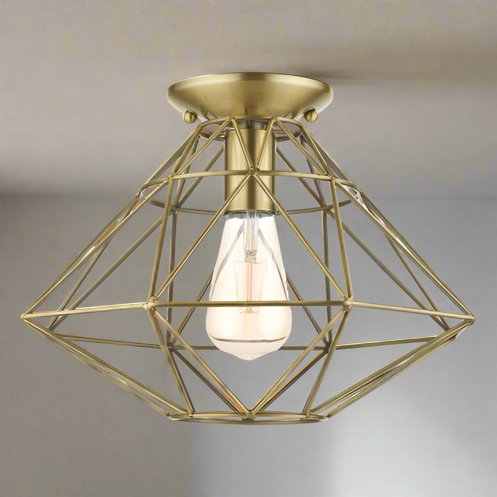 1 Light Antique Brass Flush Mount Livex