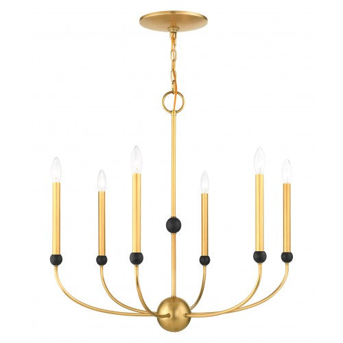 6 Light Natural Brass Chandelier Livex