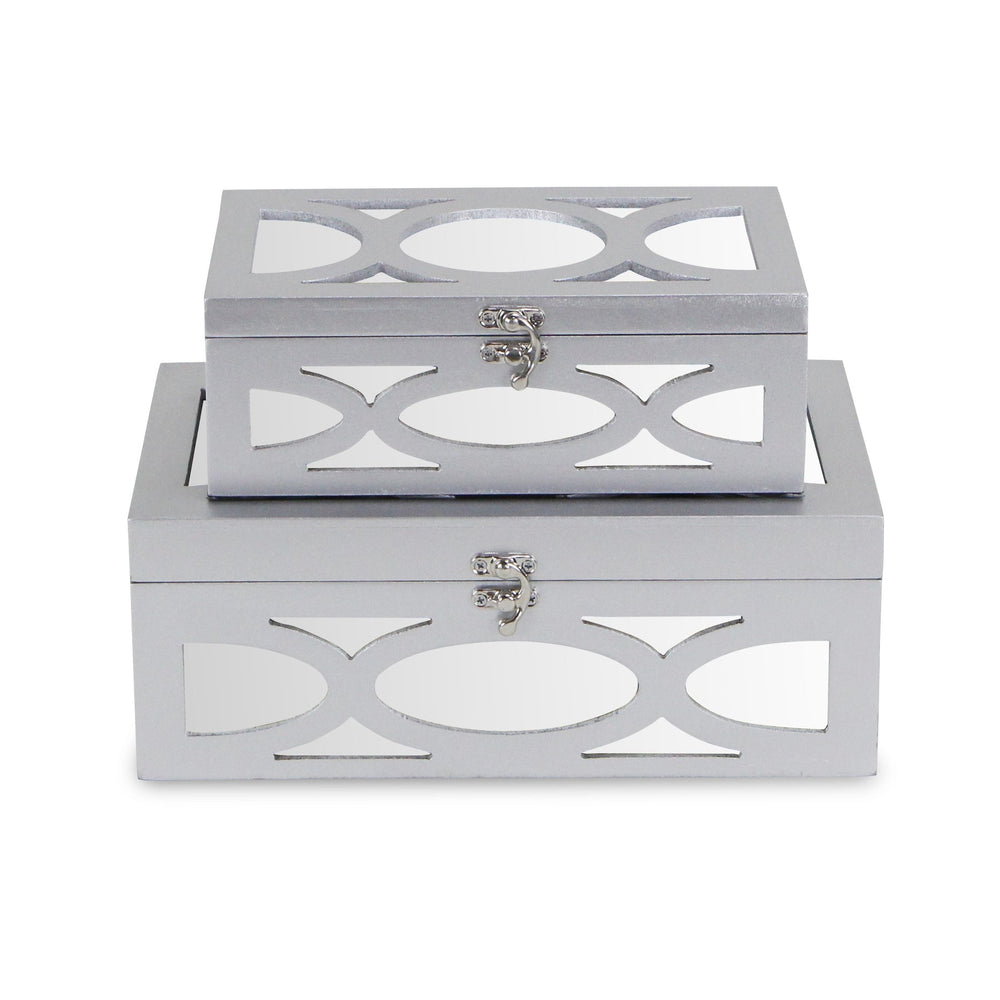 CHEUNGS Harlane Set of 2 Overlayed Mirror, Silver Boxes