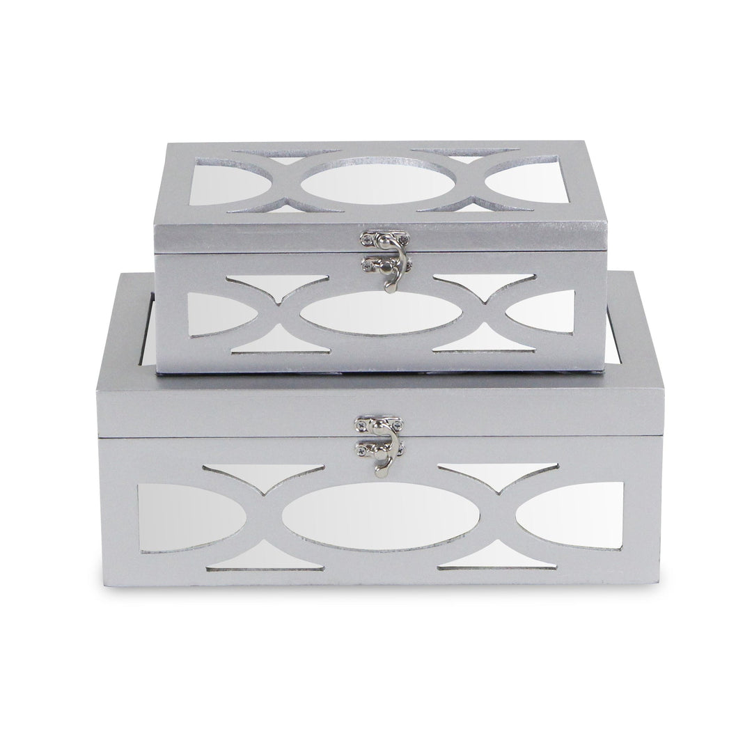 CHEUNGS Harlane Set of 2 Overlayed Mirror, Silver Boxes