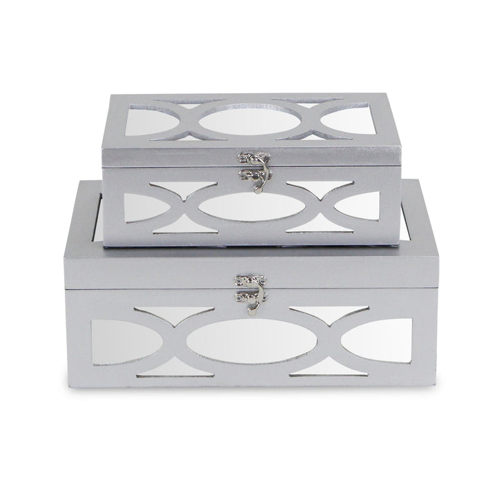 CHEUNGS Harlane Set of 2 Overlayed Mirror, Silver Boxes