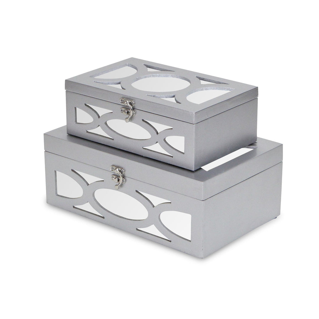 CHEUNGS Harlane Set of 2 Overlayed Mirror, Silver Boxes