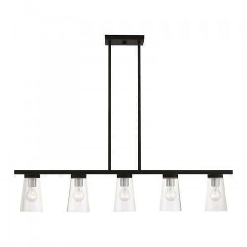 5 Light Black with Brushed Nickel Accents Linear Chandelier Livex