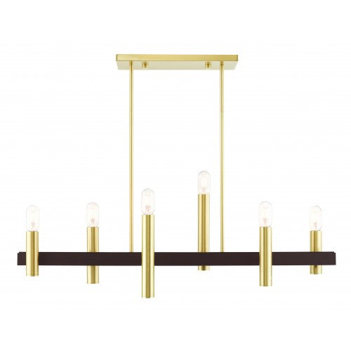 6 Light Satin Brass & Bronze Linear Chandelier Livex