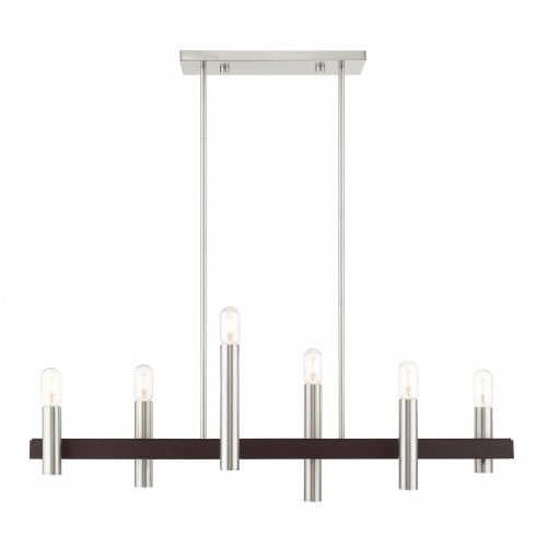 6 Light Brushed Nickel & Bronze Linear Chandelier Livex