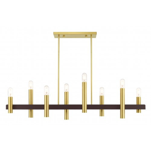 8 Light Satin Brass & Bronze Linear Chandelier Livex