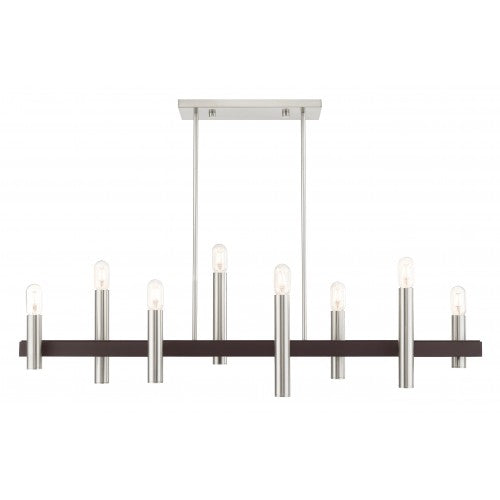 8 Light Brushed Nickel & Bronze Linear Chandelier Livex