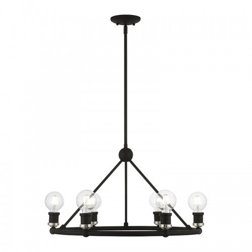 6 Light Black with Brushed Nickel Accents Chandelier Livex