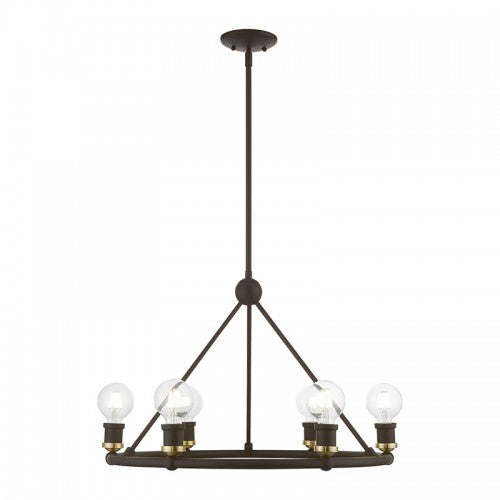 6 Light Bronze with Antique Brass Accents Chandelier Livex