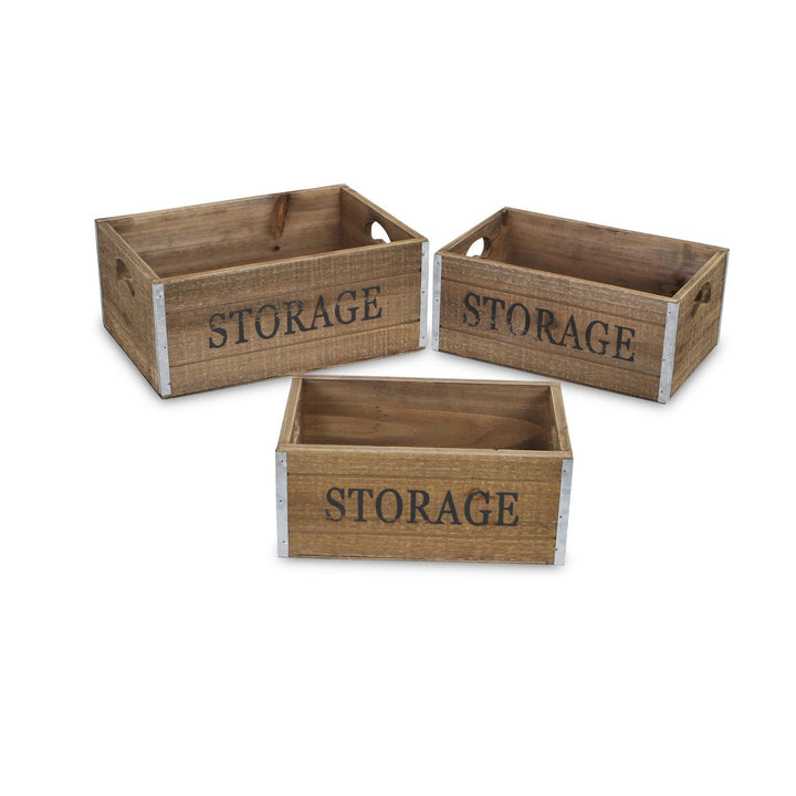 CHEUNGS Eika Set of 3 Metal Accented Wooden Storage Crates