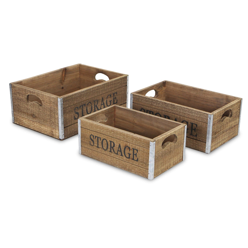 CHEUNGS Eika Set of 3 Metal Accented Wooden Storage Crates