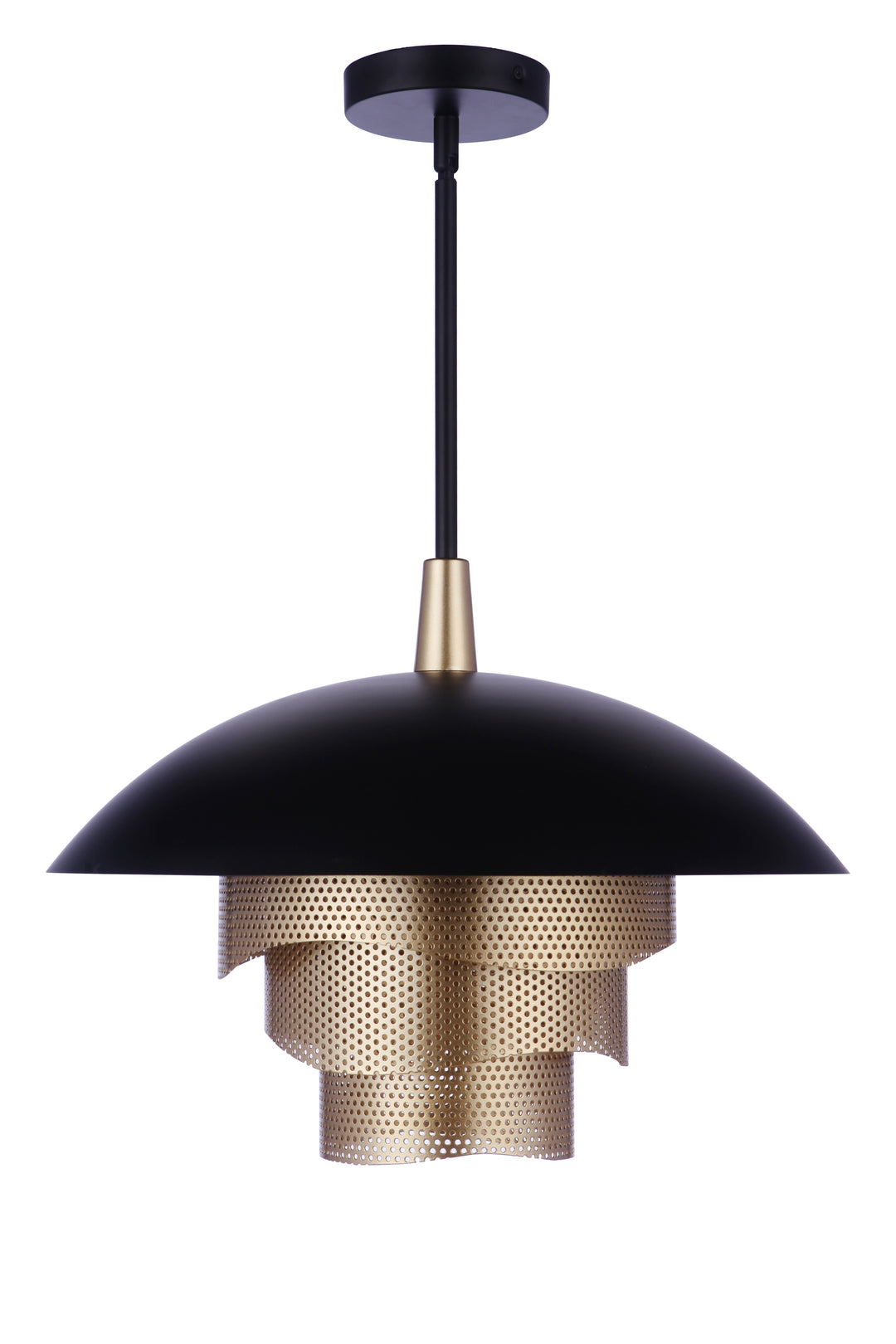 CRAFTMADE 19" Diameter Sculptural Statement Dome Pendant with Perforated Metal Shades in Flat Black/Matte Gold