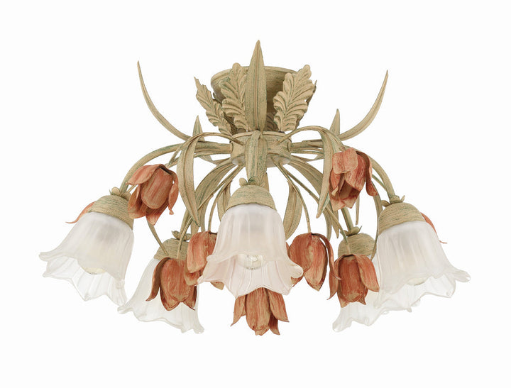 Crystorama Crystorama Southport 5 Light Sage Rose Floral Semi Flush Mount