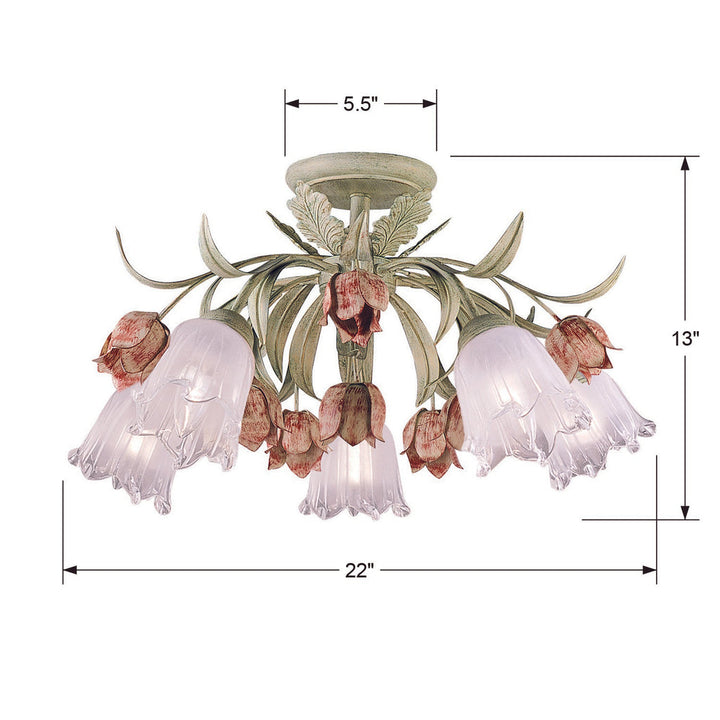 Crystorama Crystorama Southport 5 Light Sage Rose Floral Semi Flush Mount