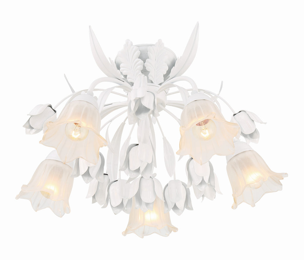 Crystorama Crystorama Southport 5 Light Wet White Floral Semi Flush Mount