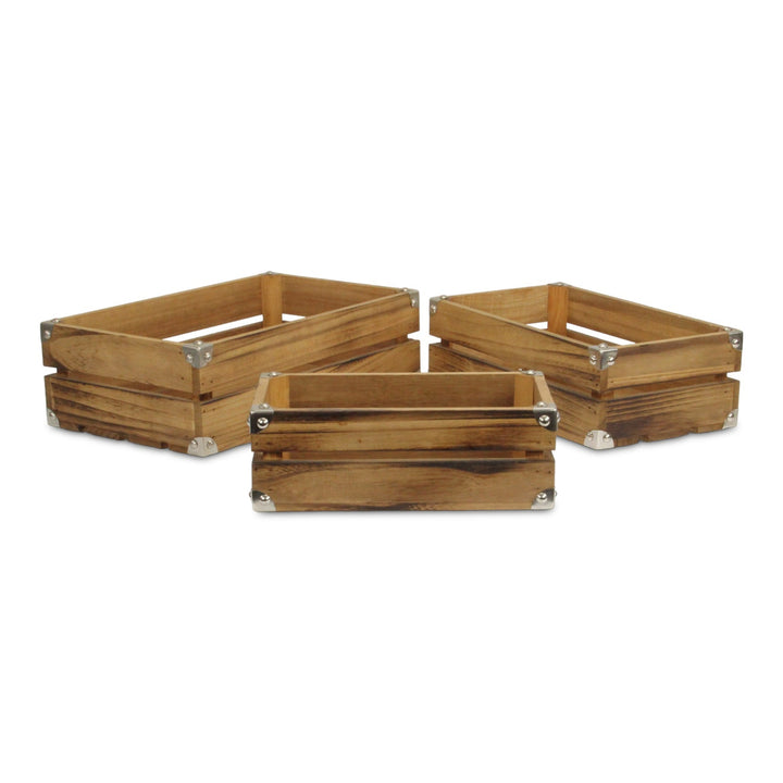 CHEUNGS Rustic Farmstead Dark Brown Studded Rectangular Wood Crate Set