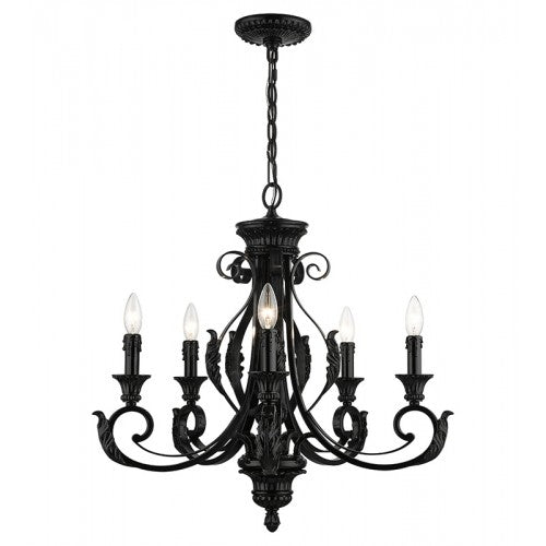 5 Light Shiny Black Chandelier Livex