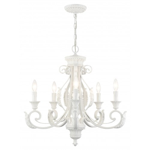 5 Light Shiny White Chandelier Livex