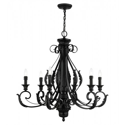 6 Light Shiny Black Large Chandelier Livex